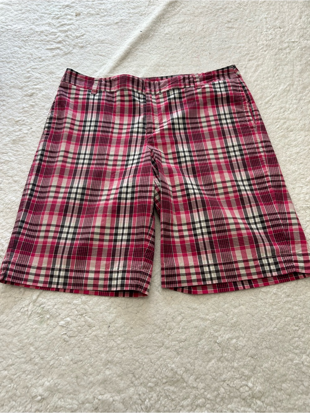 Charter Club Pink and Black Plaid Flat Front Shorts